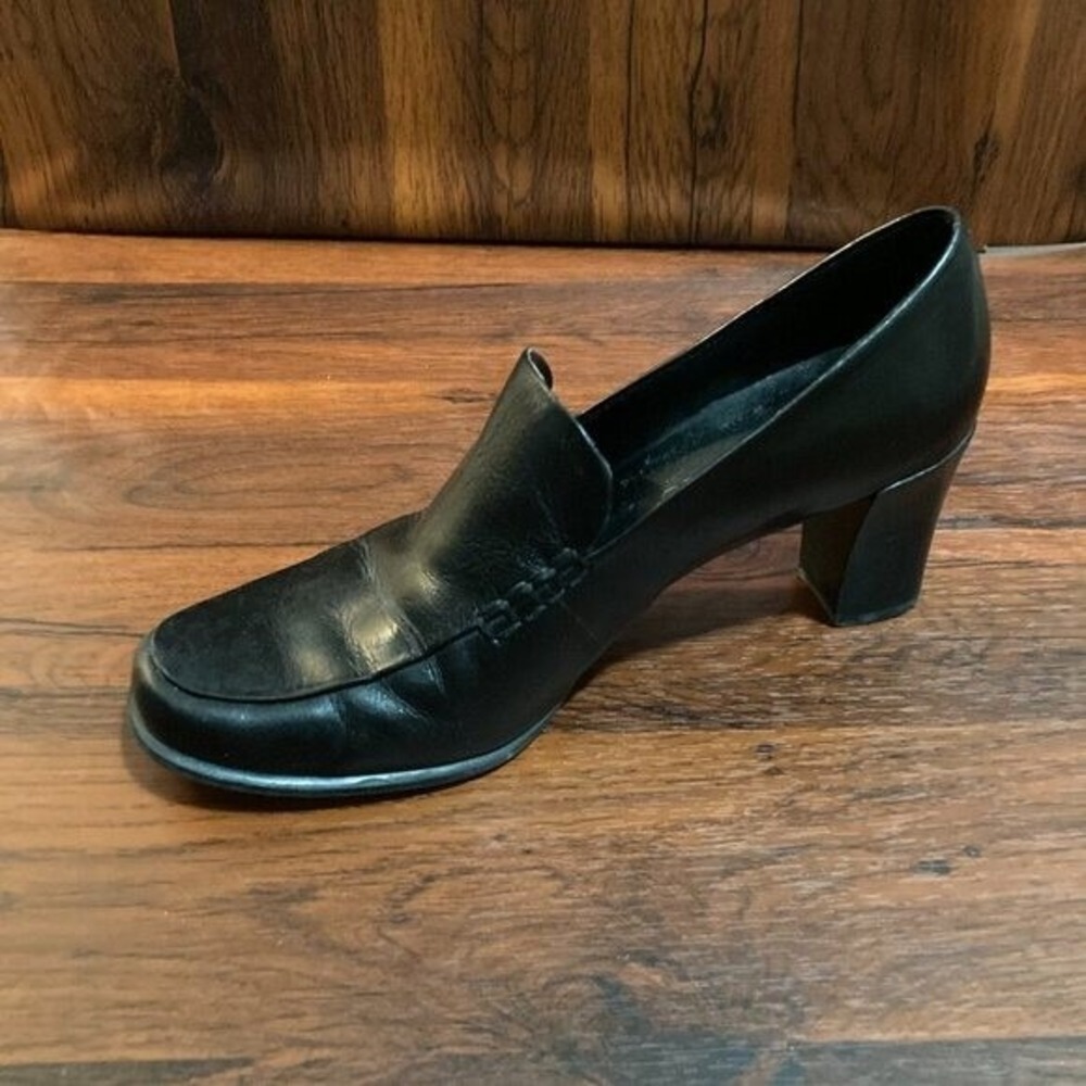Franco Sarto Womens 8.5 Nolan Black Pump 4" Heel Fall Academic Core Y2K Leather